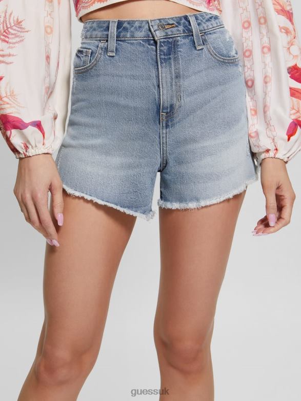 GUESS Women Relaxed Denim Midi Shorts Moonstone Blue Apparel V28V680