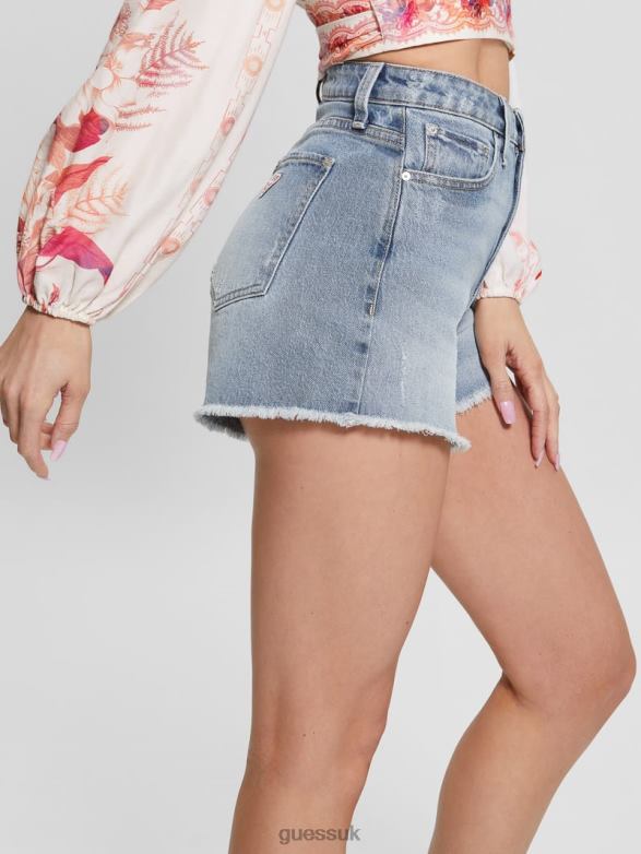 GUESS Women Relaxed Denim Midi Shorts Moonstone Blue Apparel V28V680
