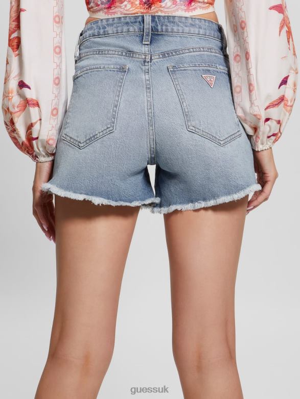GUESS Women Relaxed Denim Midi Shorts Moonstone Blue Apparel V28V680