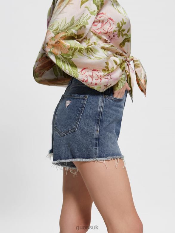 GUESS Women Relaxed Midi Shorts Coastal Blue Apparel V28V667
