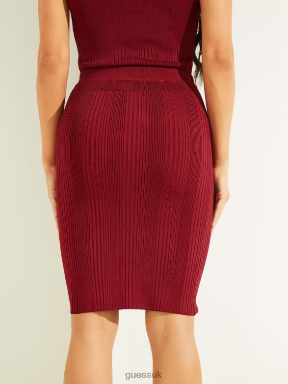 GUESS Women Alcosta Ribbed Skirt Beet Juice Red Apparel V28V62447