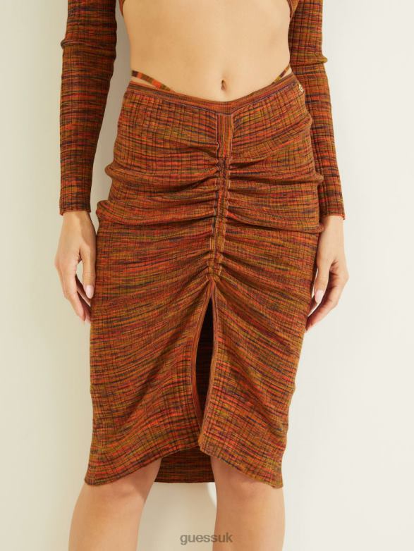 GUESS Women Anika Cinched Front Skirt Sonoran Red Multi Apparel V28V62296