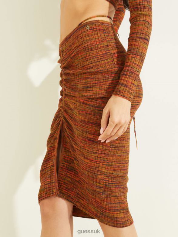 GUESS Women Anika Cinched Front Skirt Sonoran Red Multi Apparel V28V62296