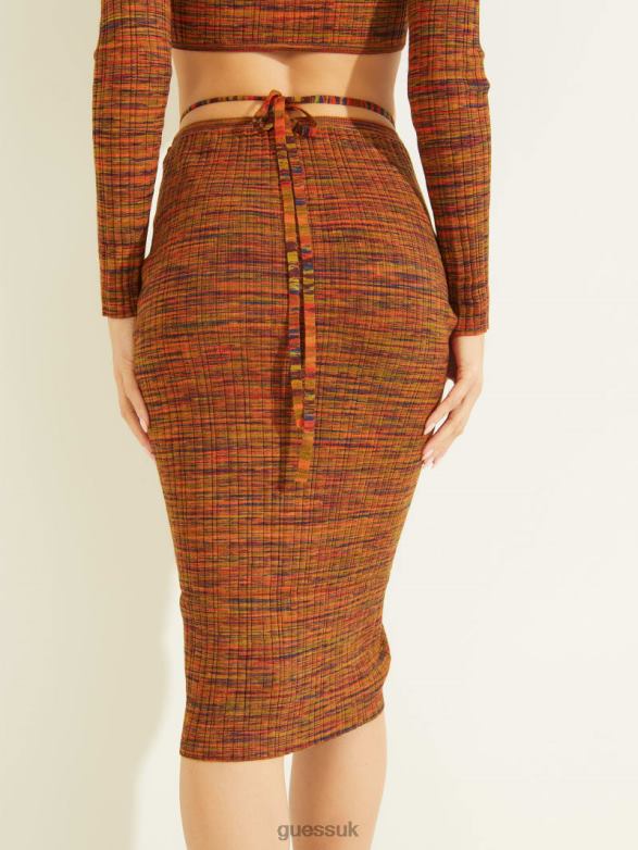 GUESS Women Anika Cinched Front Skirt Sonoran Red Multi Apparel V28V62296
