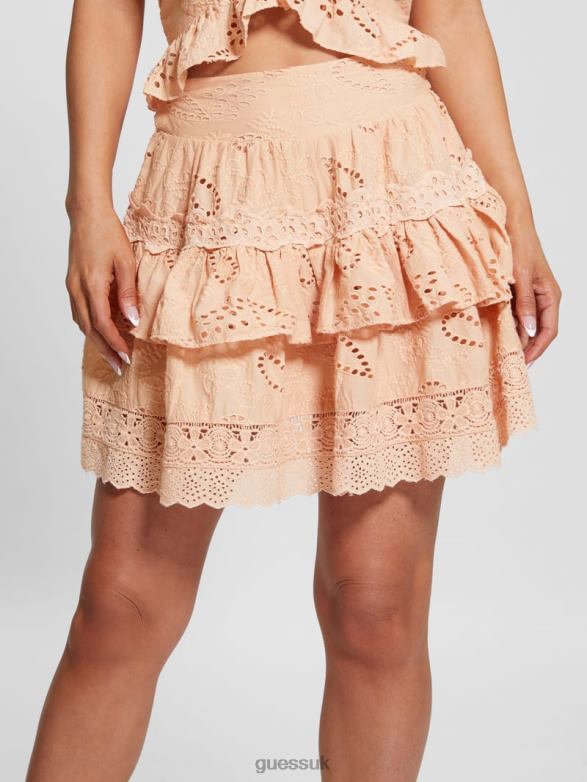 GUESS Women Arielle Eyelet Skirt Peach Creme Apparel V28V62272