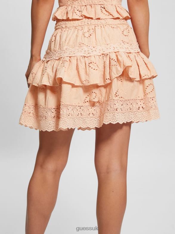 GUESS Women Arielle Eyelet Skirt Peach Creme Apparel V28V62272