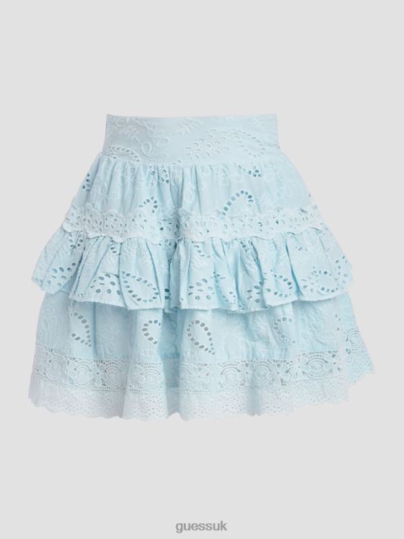 GUESS Women Arielle Eyelet Skirt Whimsical Blue Multi Apparel V28V62029