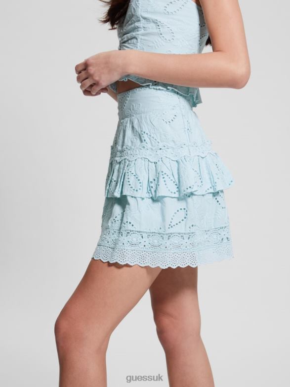 GUESS Women Arielle Eyelet Skirt Whimsical Blue Multi Apparel V28V62029