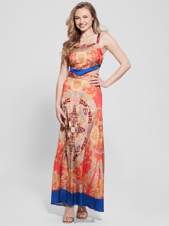 GUESS Women Athena Satin Maxi Skirt Baroque Pink Apparel V28V62017