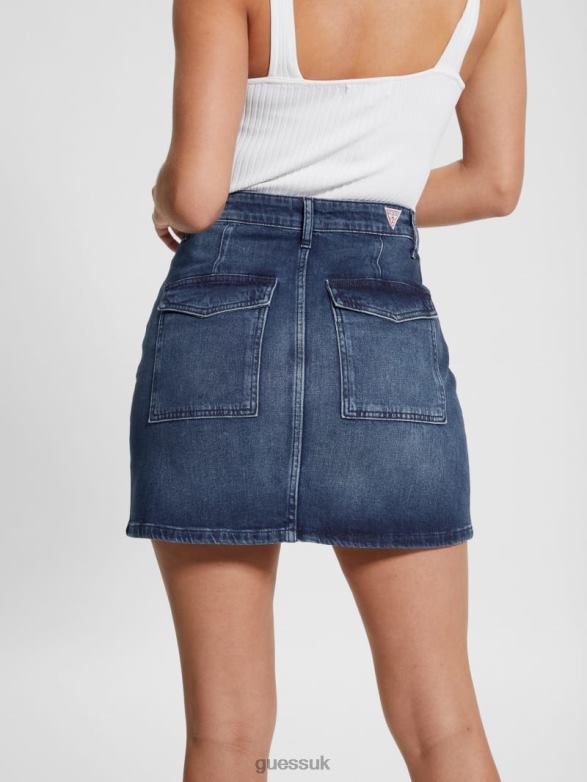 GUESS Women Carlie Diamond Denim Mini Skirt Bling Ocean Apparel V28V630