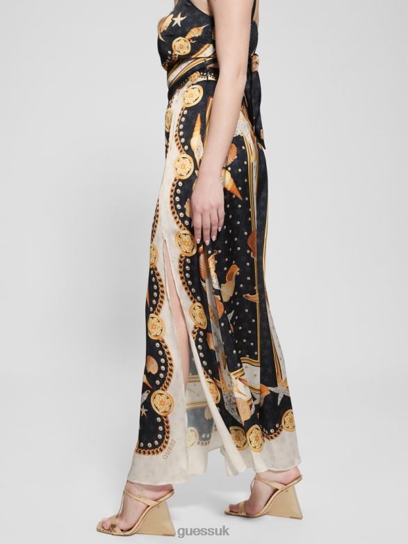 GUESS Women Dora Satin Maxi Skirt Black Shell Print Apparel V28V62026