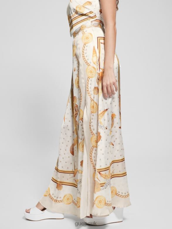 GUESS Women Dora Satin Maxi Skirt Multi Shell Print Apparel V28V62005