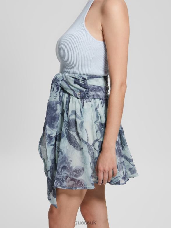 GUESS Women Eco Aman Floral Skirt Porcelain Floral Print Bl Apparel V28V62417