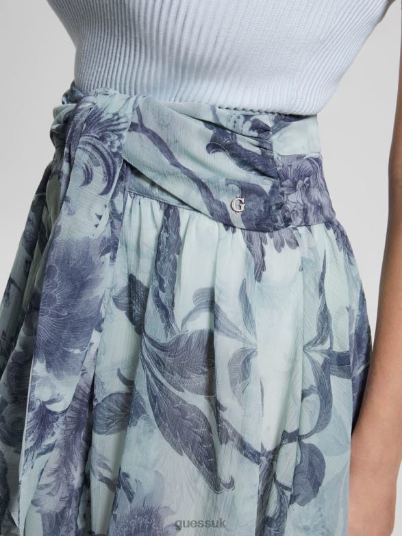 GUESS Women Eco Aman Floral Skirt Porcelain Floral Print Bl Apparel V28V62417