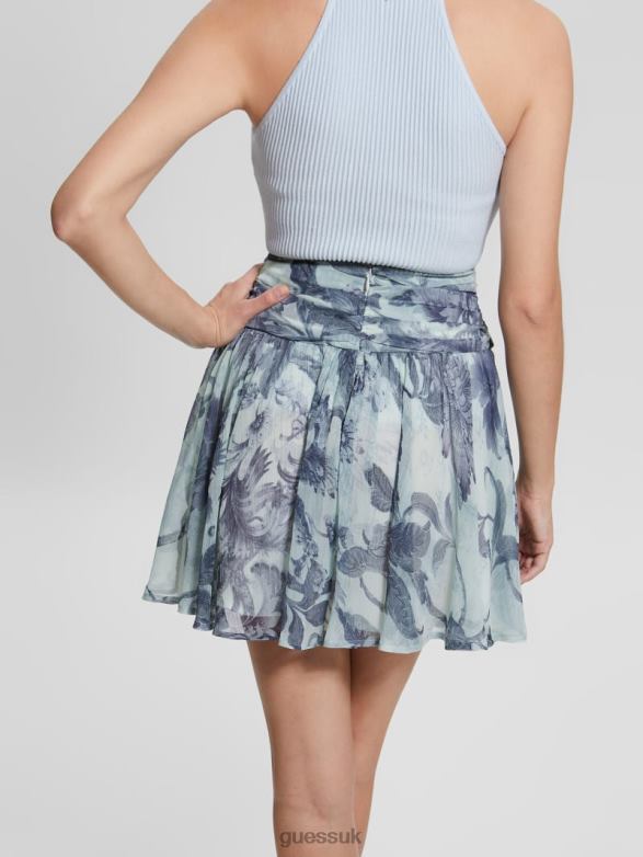 GUESS Women Eco Aman Floral Skirt Porcelain Floral Print Bl Apparel V28V62417