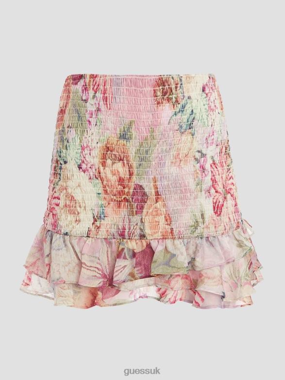 GUESS Women Eco Azura Smocked Skirt Digital Tapestry Print Pi Apparel V28V62438