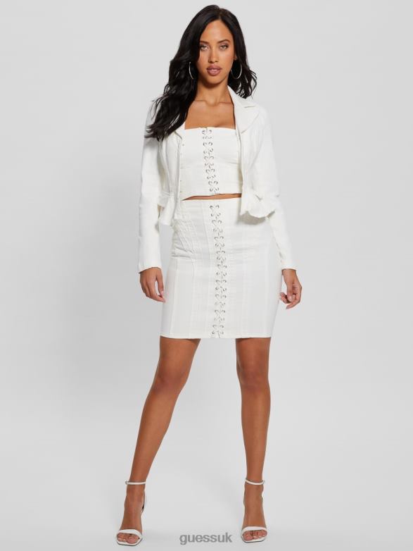 GUESS Women Eco Cecila Lace-Up Denim Skirt Pure White Apparel V28V6111