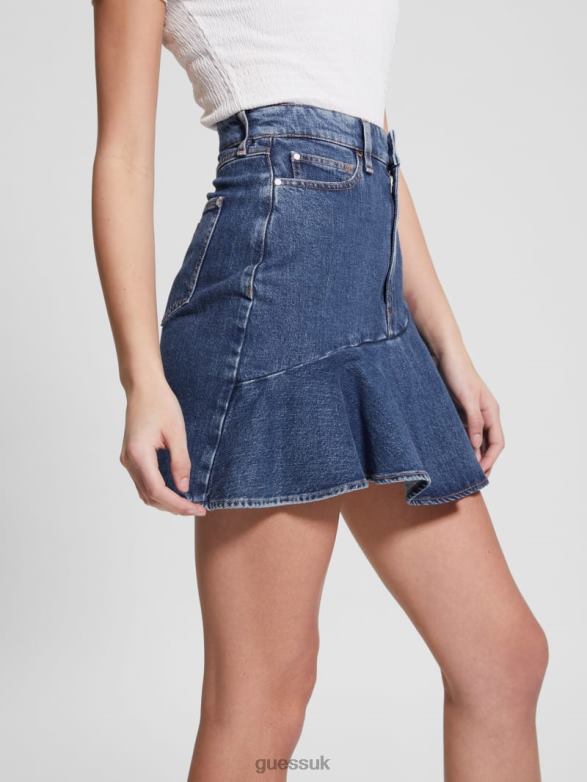 GUESS Women Eco Claud Denim Skirt Cloudy Wash Apparel V28V6139