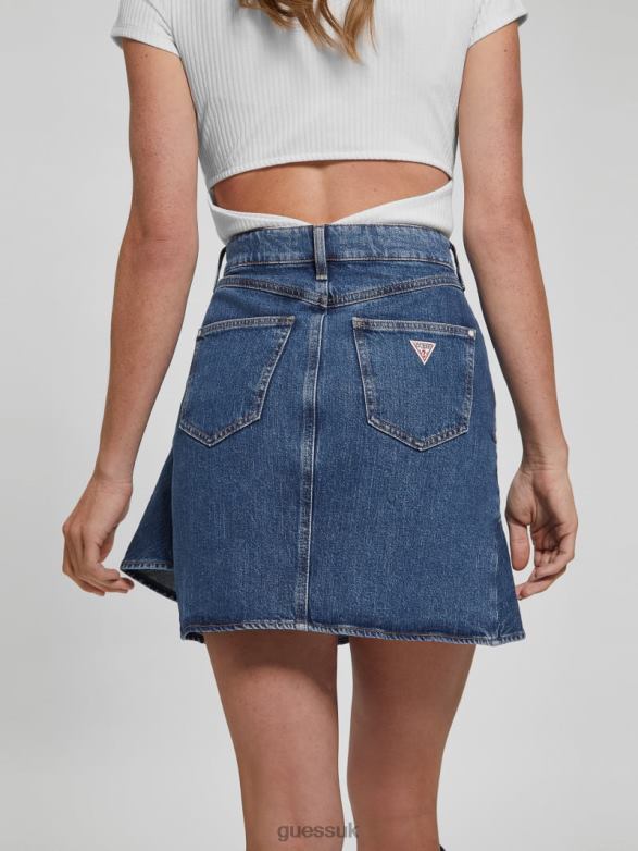 GUESS Women Eco Claud Denim Skirt Cloudy Wash Apparel V28V6139