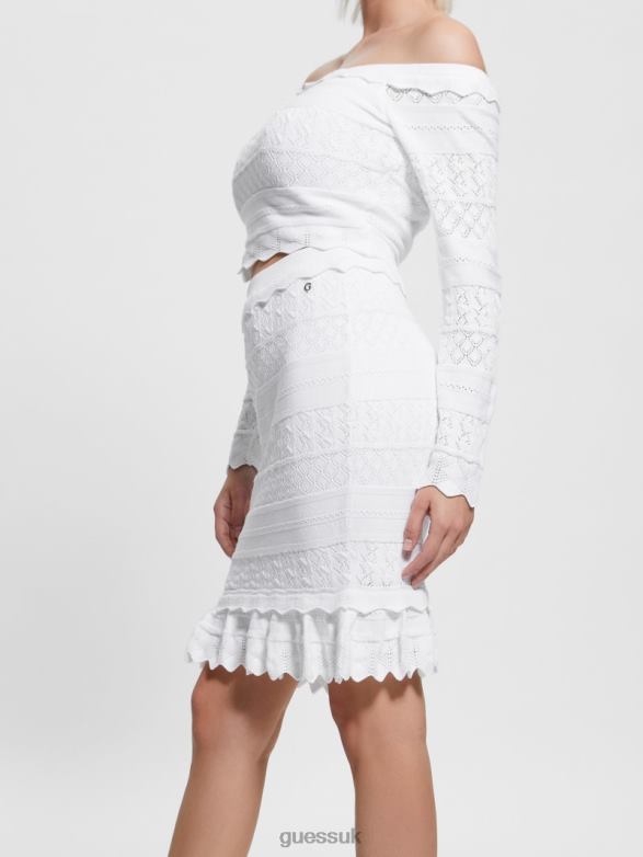 GUESS Women Eco Deeta Pointelle Skirt Pure White Apparel V28V62027