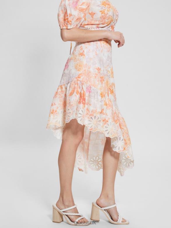 GUESS Women Eco Devi Asymmetrical Skirt Tangerine Bloom Apparel V28V62007
