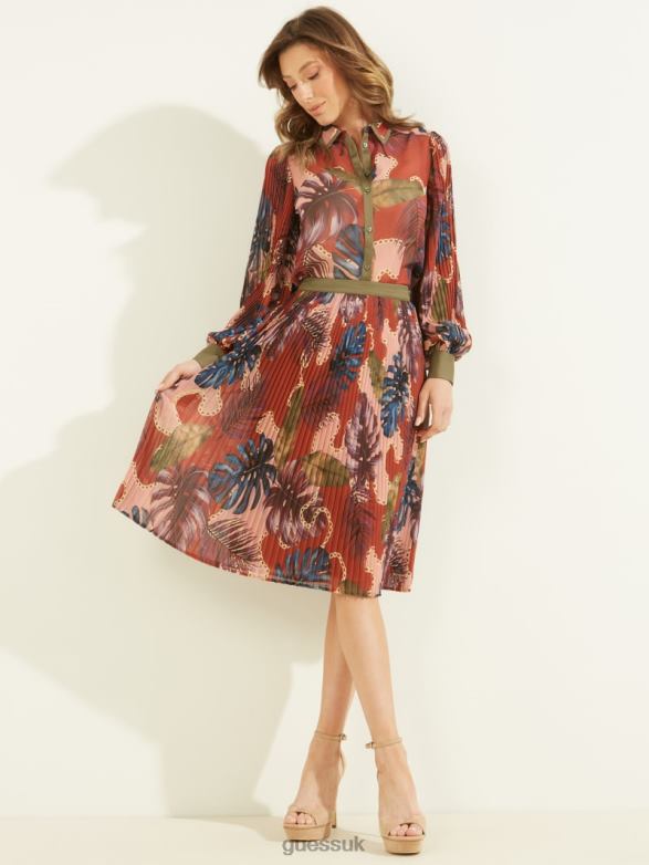 GUESS Women Eco Josephine Skirt Tiki Club Print Apparel V28V62435