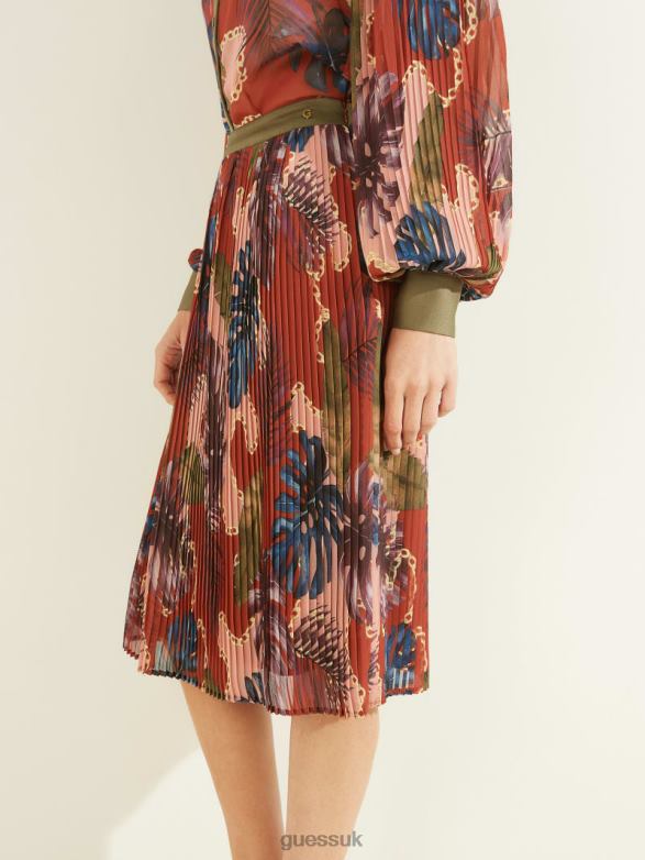 GUESS Women Eco Josephine Skirt Tiki Club Print Apparel V28V62435