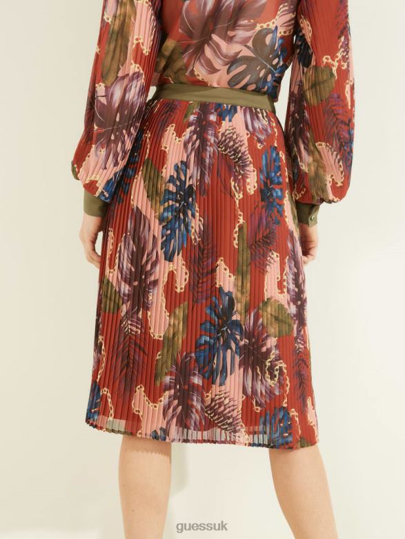 GUESS Women Eco Josephine Skirt Tiki Club Print Apparel V28V62435