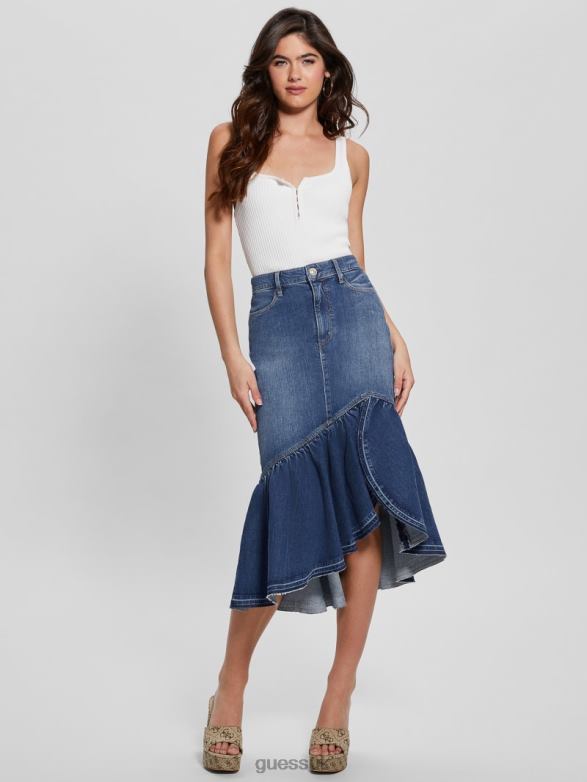 GUESS Women Eco Marinella Denim Skirt Enlinghtment Dark Apparel V28V642