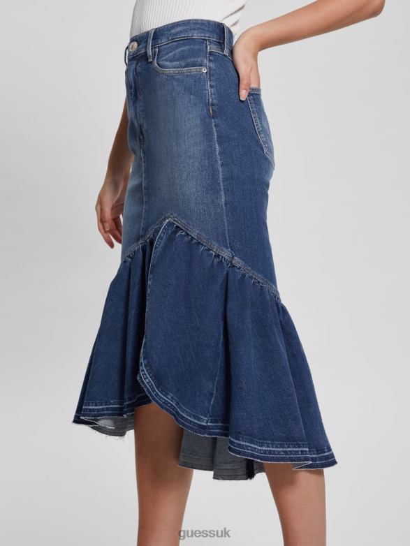 GUESS Women Eco Marinella Denim Skirt Enlinghtment Dark Apparel V28V642