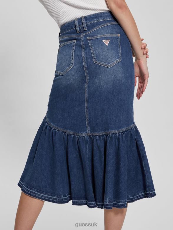 GUESS Women Eco Marinella Denim Skirt Enlinghtment Dark Apparel V28V642