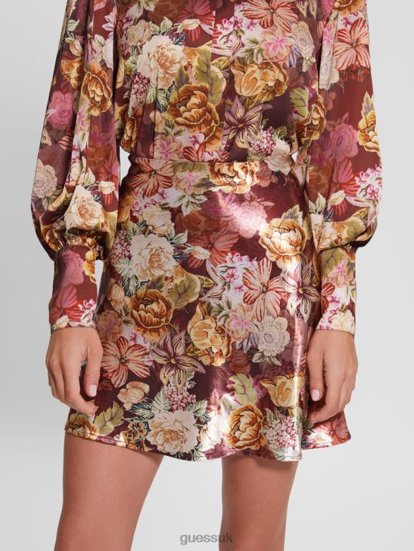 GUESS Women Eco Taryn Satin Skirt Digital Tapestry Print Ma Apparel V28V62444