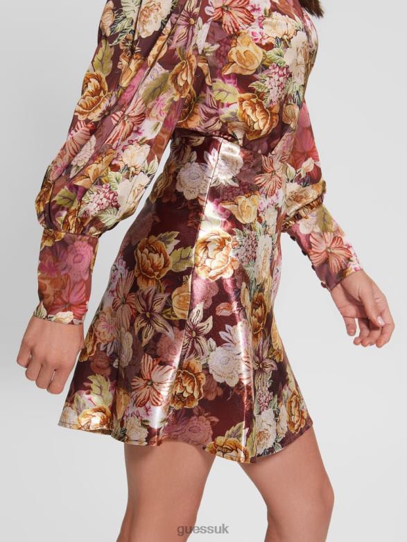 GUESS Women Eco Taryn Satin Skirt Digital Tapestry Print Ma Apparel V28V62444