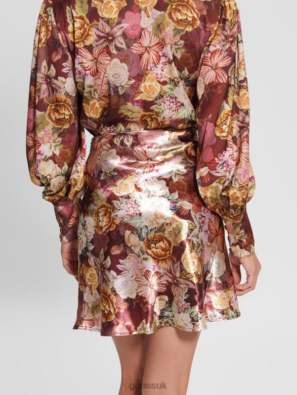 GUESS Women Eco Taryn Satin Skirt Digital Tapestry Print Ma Apparel V28V62444
