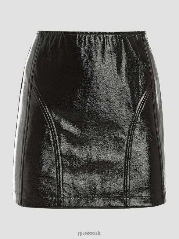 GUESS Women Emery Faux-Leather Mini Skirt Jet Black Multi Apparel V28V62230