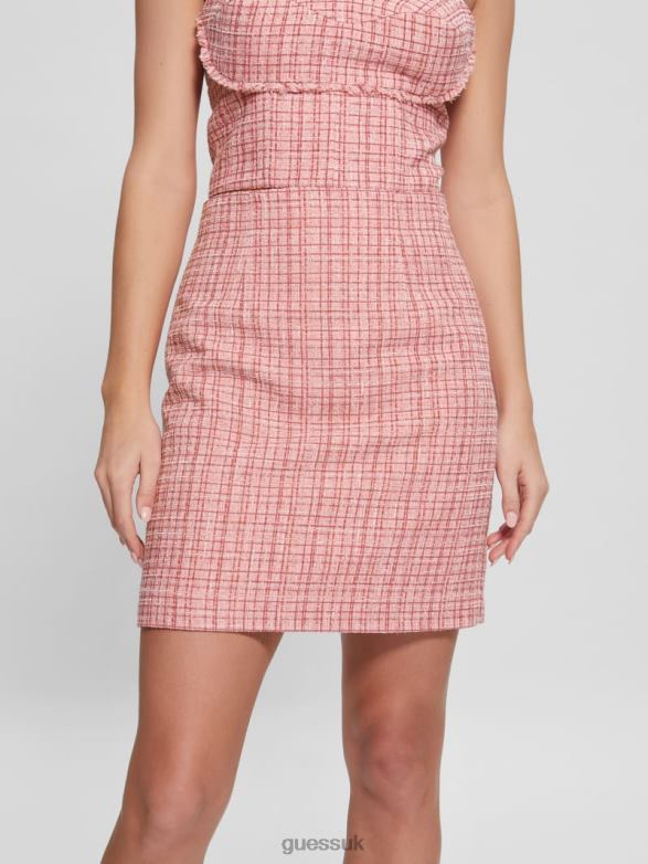 GUESS Women Emma Shimmer Tweed Skirt Vintage Blush Multi Apparel V28V62360
