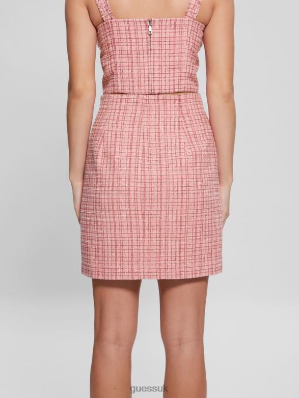 GUESS Women Emma Shimmer Tweed Skirt Vintage Blush Multi Apparel V28V62360