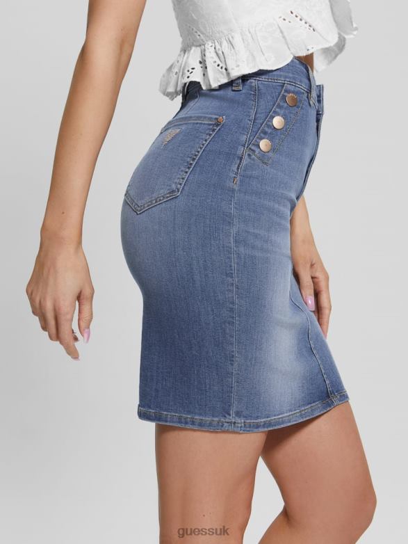 GUESS Women Iolonda Denim Skirt Feather Sky Apparel V28V652