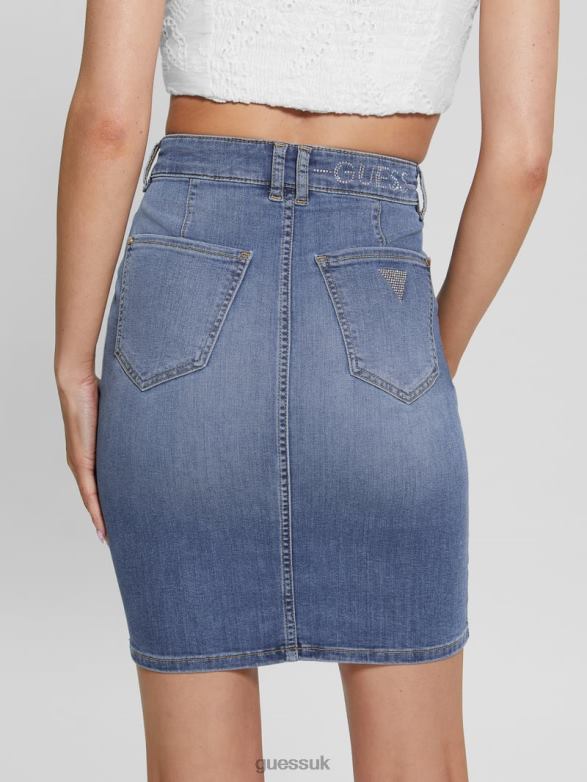 GUESS Women Iolonda Denim Skirt Feather Sky Apparel V28V652
