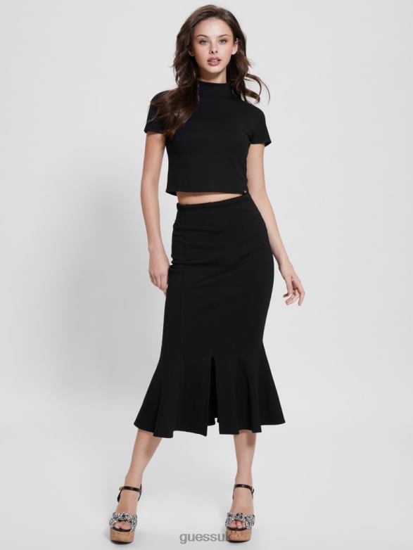 GUESS Women Longuette Flounce Skirt Black Apparel V28V62022