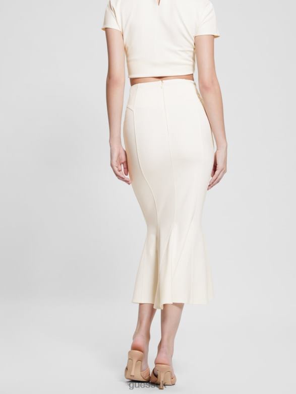 GUESS Women Longuette Flounce Skirt Cream White Apparel V28V61999