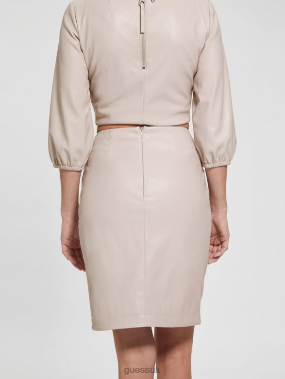 GUESS Women Marianne Faux-Leather Skirt Pale Pebble Apparel V28V62372