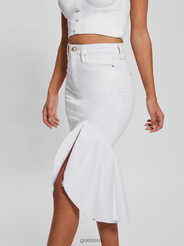 GUESS Women Marinella Denim Pencil Skirt Lily White Apparel V28V643