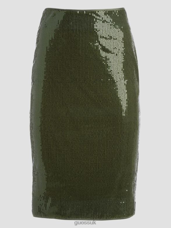 GUESS Women Megan Sequin Skirt Peyote Green Apparel V28V62309