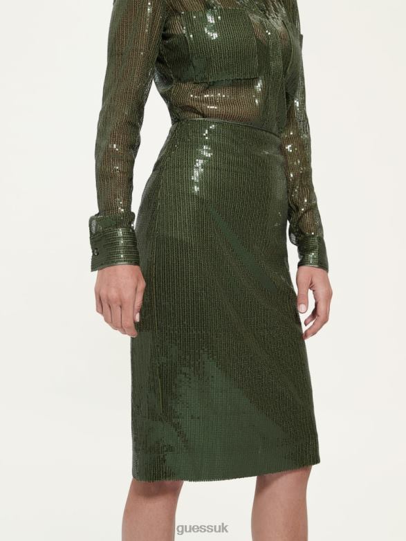 GUESS Women Megan Sequin Skirt Peyote Green Apparel V28V62309