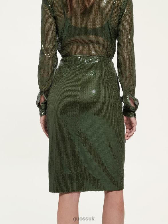GUESS Women Megan Sequin Skirt Peyote Green Apparel V28V62309