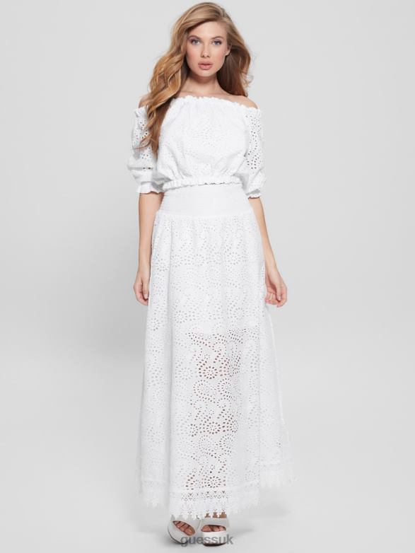 GUESS Women Sangallo Rafa Long Skirt Pure White Apparel V28V61996