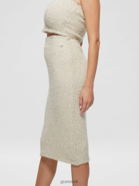 GUESS Women Tinsley Fuzzy Sweater Skirt Cream White Multi Apparel V28V62300