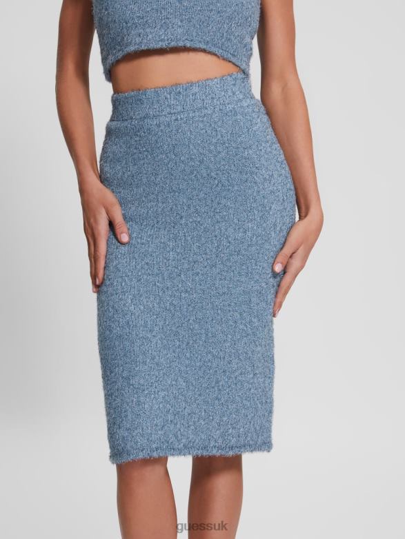 GUESS Women Tinsley Fuzzy Sweater Skirt Nordic Sea Multi Apparel V28V62355