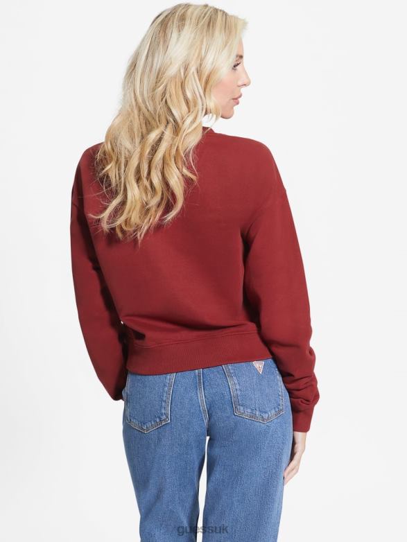 GUESS Women Crystal Mesh Logo Sweatshirt Beet Juice Red Apparel V28V61708